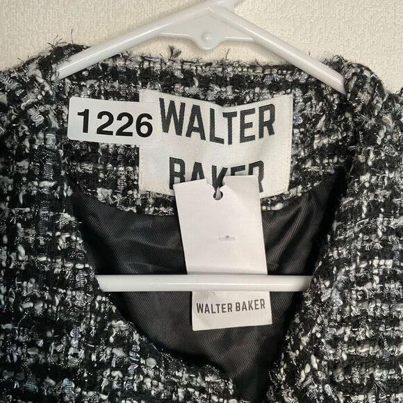 WALTER BAKER Kennedy Metallic Bouclé-Tweed Jacket 4 Buttons Blazer BlackSilver M - Picture 3 of 11